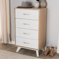 Baxton Studio DC 8760-03-Natural/Whitewash-Chest Helena Mid-Century Modern Natural Oak and Whitewashed Finished Wood 4-Drawer Chest